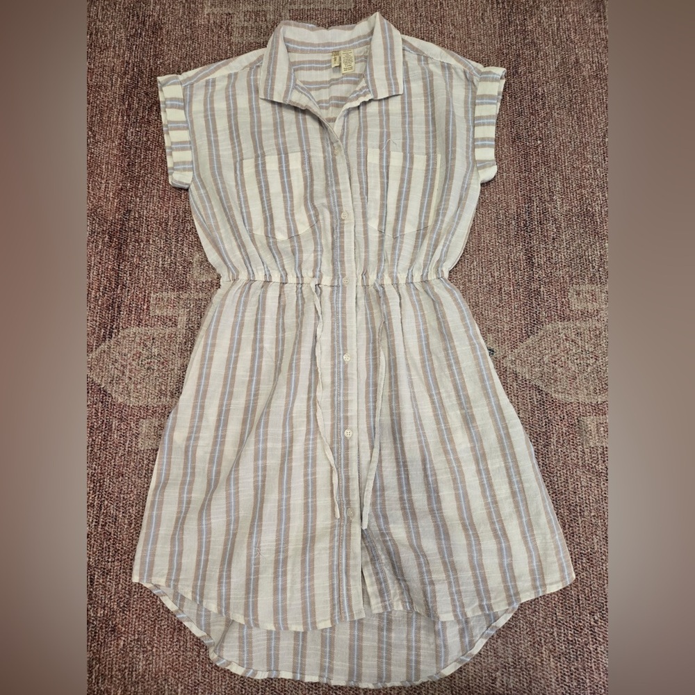Japna button down striped cotton mini t shirt dress size small like new